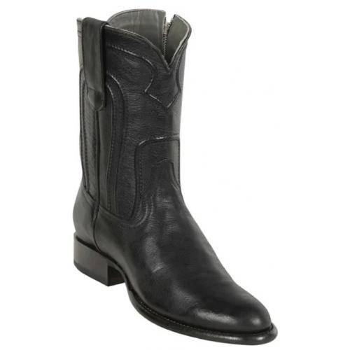 Los Altos Black Genuine Belmont Round Roper Toe With Zipper Style Cowboy Boots 69Z2105